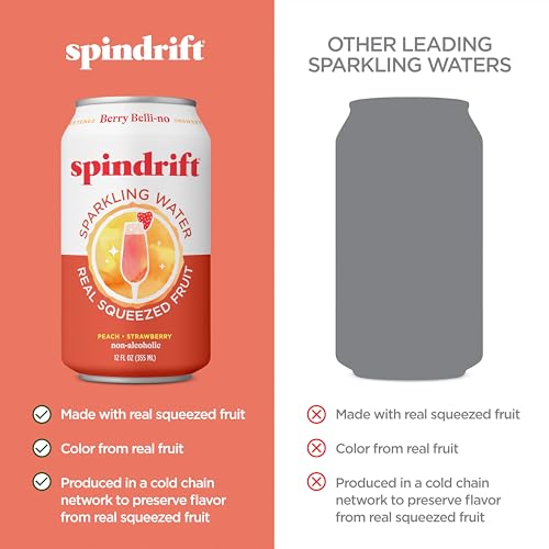 Image of Spindrift Sparkling Water, Berry Belli-no Flavored, Made with Real Squeezed Fruit, 12 Fl Oz Cans, Pack of 24 (Only 13 Calories per Can)