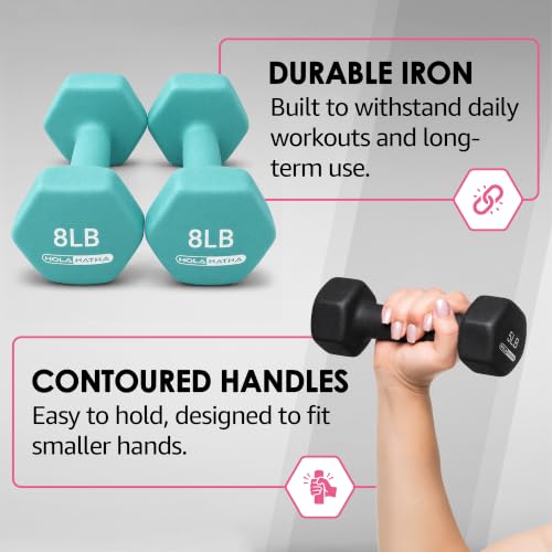 HolaHatha Neoprene Hexagon Dumbbell Set with Storage Rack, Blues, 32 Lbs - image 4