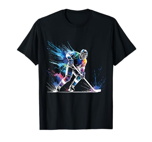 Pintura de Jugador de Hockey sobre Hielo, Tinte de Salpicaduras de Color Camiseta