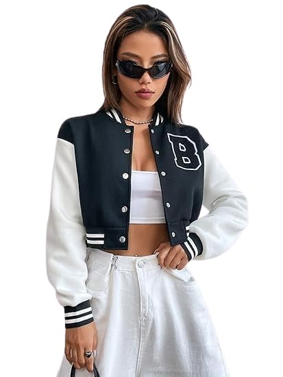 paklon Women's Casual Crop Letter Versity | Full Sleeves Button Jacket's-picture-20