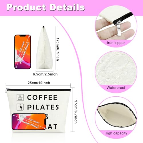 Mxrymvu Coffee Lover Gifts Makeup Bag Pilates Lover Gift Travel Bag Pilates Gifts for Women Birthday Zipper Pouch Funny Dog Lover Gifts New Pet Owner Gifts Coffee Pilates Dogs Repeat Cosmetic Bag3