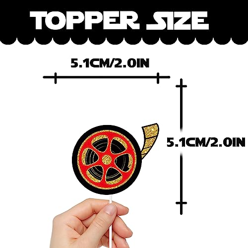 18pcs Black Gold Glitter Movie Night Dessert Cupcake Topper Film Festival Theme Decor Supplies Men Women Boy Girl Happy Birthday Party Decorations by LETLIMIT - Image 2