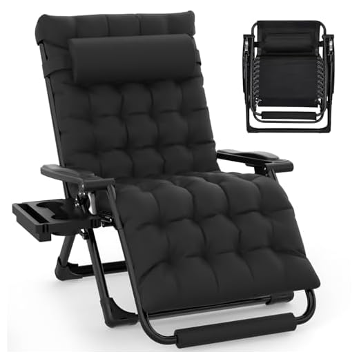 Slendor Oversized Zero Gravity Chairs XXL, 33In Padded Zero Gravity Lounge Chair, Lawn Recliner, Folding Patio Reclining Chair w/Aluminum Alloy Lock, Headrest, Cup Holder, Support 500lbs, Black