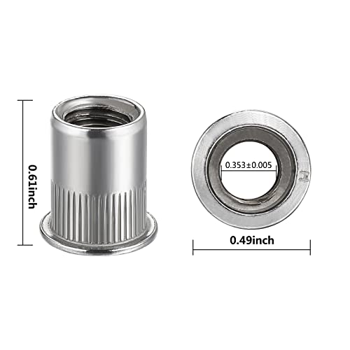 rivet nut 1434-20unc 100pcs stainless steel 304 finish flat head rivnut threaded insert nut knurled body