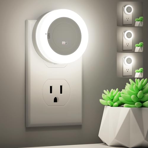 Image of 2-Pack LED Night Lights Plug in Dimmable with Sensor 5000K Daylight White | Nightlight Plug Into Wall Adjustable for Adults Bedroom Bathroom Living Room Kitchen