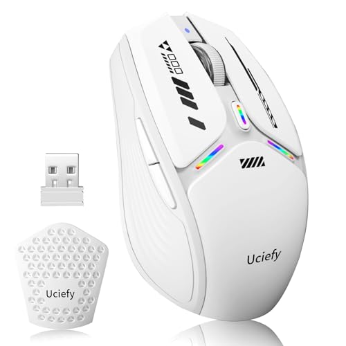 Image of Uciefy V19 Wireless Mouse, USB C Rechargeable Mouse, Battery Indicator, LED Light, 2.4GHz with USB Receiver & Type C Adapter, Magnetic Computer Mice for Laptop/PC/Mac - White