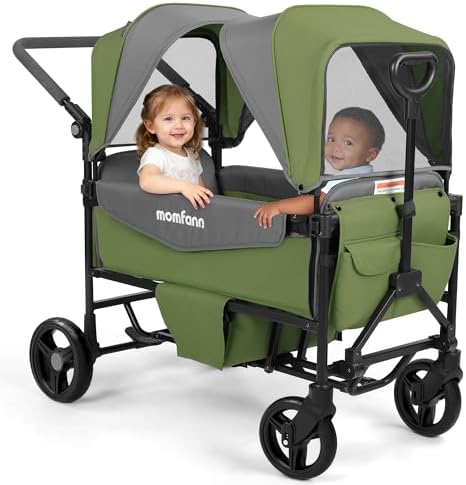 MOMFANN 2-Seater Stroller Wagon, Foldable Wagon with Detachable Canopy