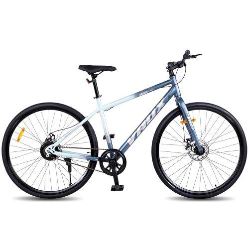 Image of Vaux City-Pro Single Speed Hybrid Cycle for Men, 19 inch HI-Ten Steel Frame, Dual Disc Brake, 700x35C Tyres, Double-Wall Alloy Rims, City Bike(Nardo-Grey, Single Speed, Rigid Fork)