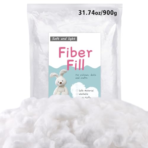 Image of LOKUNN 31.7oz /900g Polyester Fiber Fill, (2.12oz~3.97lb) Stuffing Pillow Filling Stuffing Cushion Filling, Batting High Resilience Fill Fiber for Stuffed Animals /DIY Crafts (White)