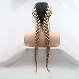Melody Synthetic Lace Front Braid Wigs - Ombre Blonde Double Braid With Dark Roots - Heat Resistant Fiber - Baby Hair Wigs with Human Weaving