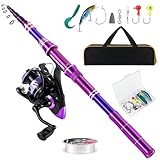 Castaroud Fishing Rod and Reel Combos, Fishing Gear Gifts for Women with Spinning Reel, Lures, Line, Purple Ladies Telescopic Fishing Pole Kit Designed for Girls Adults