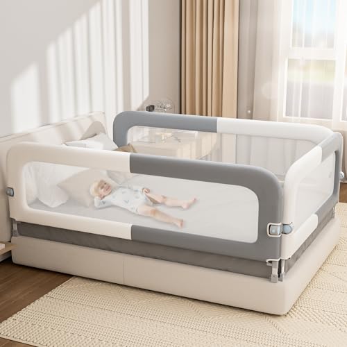 Image of Bed Rail for Toddlers with U-Shaped Base: Safety & Foldable - Stable Protective Bed Side Rails - 78.74 x 78.74 x 74.8 Designed for for King Size Bed