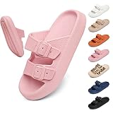 Geweo Hausschuhe Badeschuhe Pantoffeln Herren Damen Doppelschnalle Badeschlappen Rutschfeste Unisex Strand Sandalen Indoor Slippers Dicke Sohle Duschsandale Rosa 39/40EU