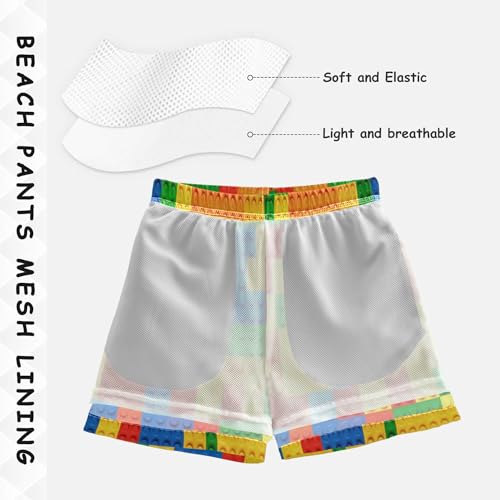 Boys Swim Trunks Toddler Boys Bathing Suit Lightweight Toddler Swimsuit Beach Swimming 6T A Colorful Block Pattern with Multi Colors and Shapes4