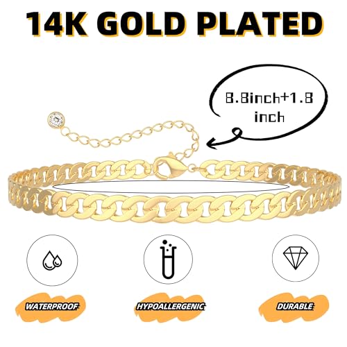 Image of Gold Ankle Bracelets for Women Waterproof - Dainty Gold Anklets Trendy Layered 14K Gold /Silver Plated Stackable Chunky Cuban Link Chian Anklet Bracelet Set for Women Non Tarnish Beach Jewelry Gift