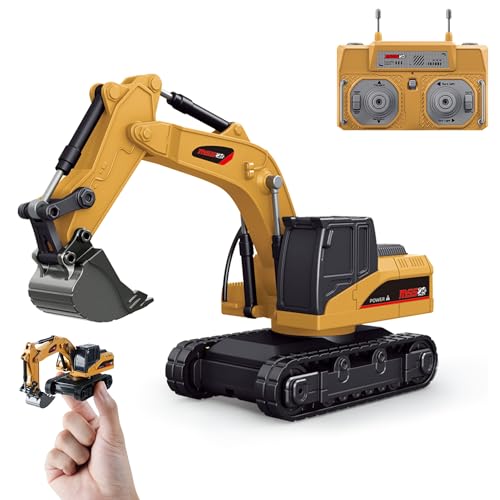 BRRRRT 1/64 Remote Control Excavator,2.4Ghz Remote Control Construction Vehicles with Metal Shovel,Type-C Direct Charging RC Excavator,Birthday Gifts for Boys and Girls Age 3+