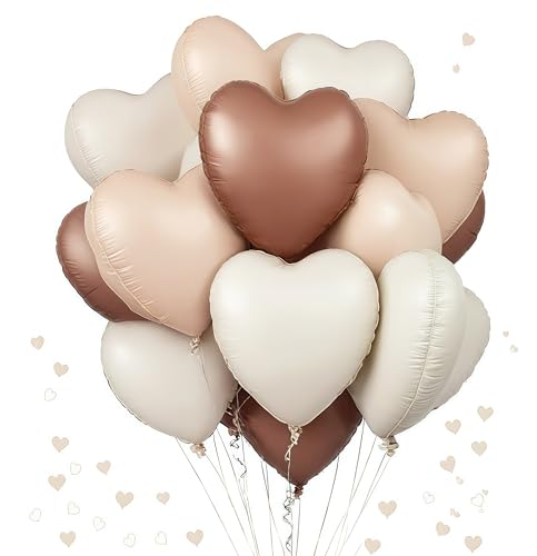 Ballon Coeur,12 pcs Ballons Crème Marron Beige Baudruche en Forme de Coeur, Ballons Gonflables Helium Coeur pour Saint Valentin, Anniversaire, Mariage, Fête...