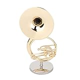 HERCHR Samll Sousaphone Model, Brass Miniature Sousaphone with Stand Mini Metal Musical Instrument Model with Velvet Lining Wooden Case