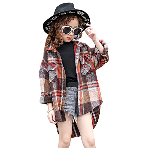 Girls Casual Long Sleeve Plaid Shirt Kids Toddler Retro Oversized Flannel Button Down Dovetail Blouse Top