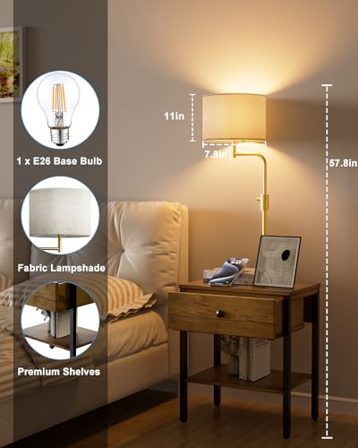 Image of Lightdot 58IN Floor Lamps with End Table Attached, Dimmable Floor Lamp with Fabric Lampshade& Bulb Included, 350 Rotatable Modern Standing Lamps for Bedroom /Sofa Beside /Corner Decor-Amber