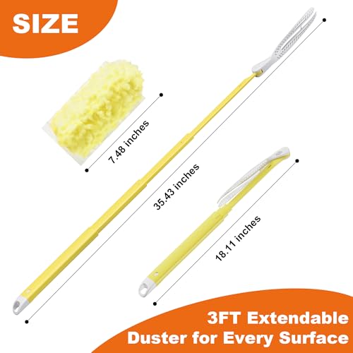 Image of JOYMOOP Scented Telescopic Duster kit, 3FT Extendable Handle (Yellow) + 4 Yellow Refills for Swiffer Feather Duster,Easy Cleaning for Ceilings, Ceiling Fans, Blinds, Vents & Shelves