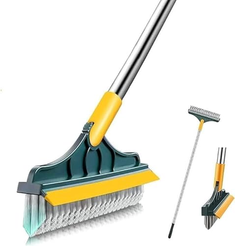 Schrubber mit Stiel | 3-in-1 Besen mit Stiel | Vielseitige Schrubberbürste für die Reinigung von Terrasse, Badezimmer, Garage, Küche, Wand, Terrasse, Wanne, Fliesen | BROOMY