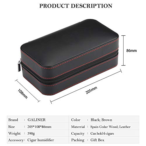 Galiner Cigar Humidor Travel Leather Case Cedar Wood Portable Cigar Box Removable Cedar Tray Black Gift Box #TOP6