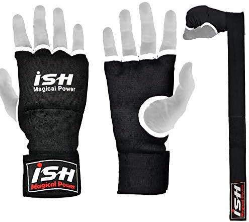 ISH Sports Gel Inner Gloves with Wraps Padded MMA Boxing Wrist Hand Wraps Muay Thai Bandages Training Mitts Gloves Pair New