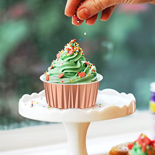 Eusoar Disposable Dessert Cups, 50Pcs 5Oz Aluminum Foil Ramekins Baking Cups, Rose Gold Cupcake Liners Desserts Flans, Creme Brulee Custard Cake Pudding Jello Cups, Catering Dinner Party Favor #TOP5