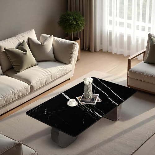Image of Wakefit Typica Coffee Table I Marble Finish I Vitrified Tile Top I Colonial Black