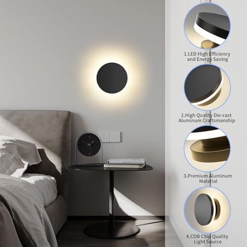 Image of ziidoo Wall Sconce Modern Outdoor Lights,5.8 inch Black Round Waterproof LED Outside Solar Eclipse Lamp Patio Porch Front Door Light Fixture House Decor Wall Light for Up and Down Stairs Hallway