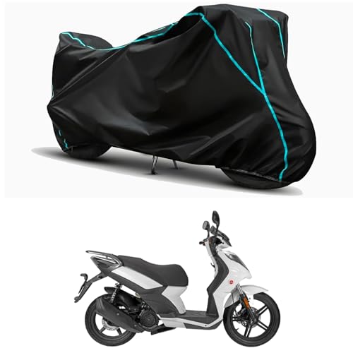 Image of Waterproof Bike Body Cover Compatible for | Aftek E-Scooter ELMO | Taffeta Fabric, Sky Piping Design, Bottom Elastic Fit | Dustproof, Sun UV & Rain Protection for All Weather.