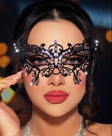 Ursumy Black Masquerade Mask for Women Tassel Eye Lace Mask with Beaded Chain Party Costume Prom Ball Face Accessories - Image 4
