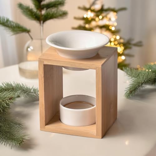 Quemador de Perfume Arina – Quemador Fondant Cera Perfumada – Difusor de Aceite Esencial y Perfume de Ambiente – Candelabro Aromaterapia Porta Vela de Madera y cerámica Decorativa – Altura: 12 cm – - imagen 7