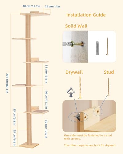 Árbol para gatos montado en pared de 80 pulgadas miniatura 6