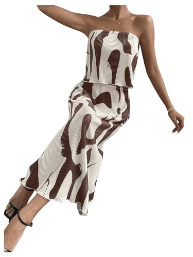 GORGLITTER Women's Summer Maxi Skirt Set 2 Piece Vacation Set Strapless Crop Tube Top and Skirt Sets Going Out Outfit4