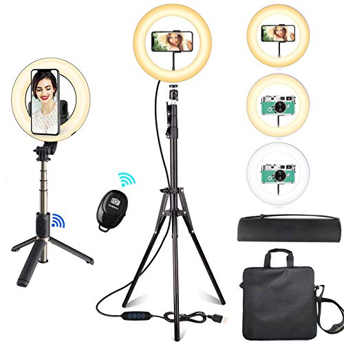 ERUW Selfie ringlampenset met statief/telefoonhouder dimbare ringlamp 10,2 inch met 3 lichtmodi en 10 helderheidsniveaus voor Youtuber, Vlog, Blogger, Live Stream, make-up, Portret, TikTok enz