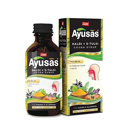 AYUSAS Sapat Haldi + 5-Tulsi Cough Syrup, 100% Natural, Paraben-free and effective relief for seasonal allergies, pollution and cough, (100ml) (Pack of 2) (B0BS6ZCTCL) Amazon Price History, Amazon Price Tracker