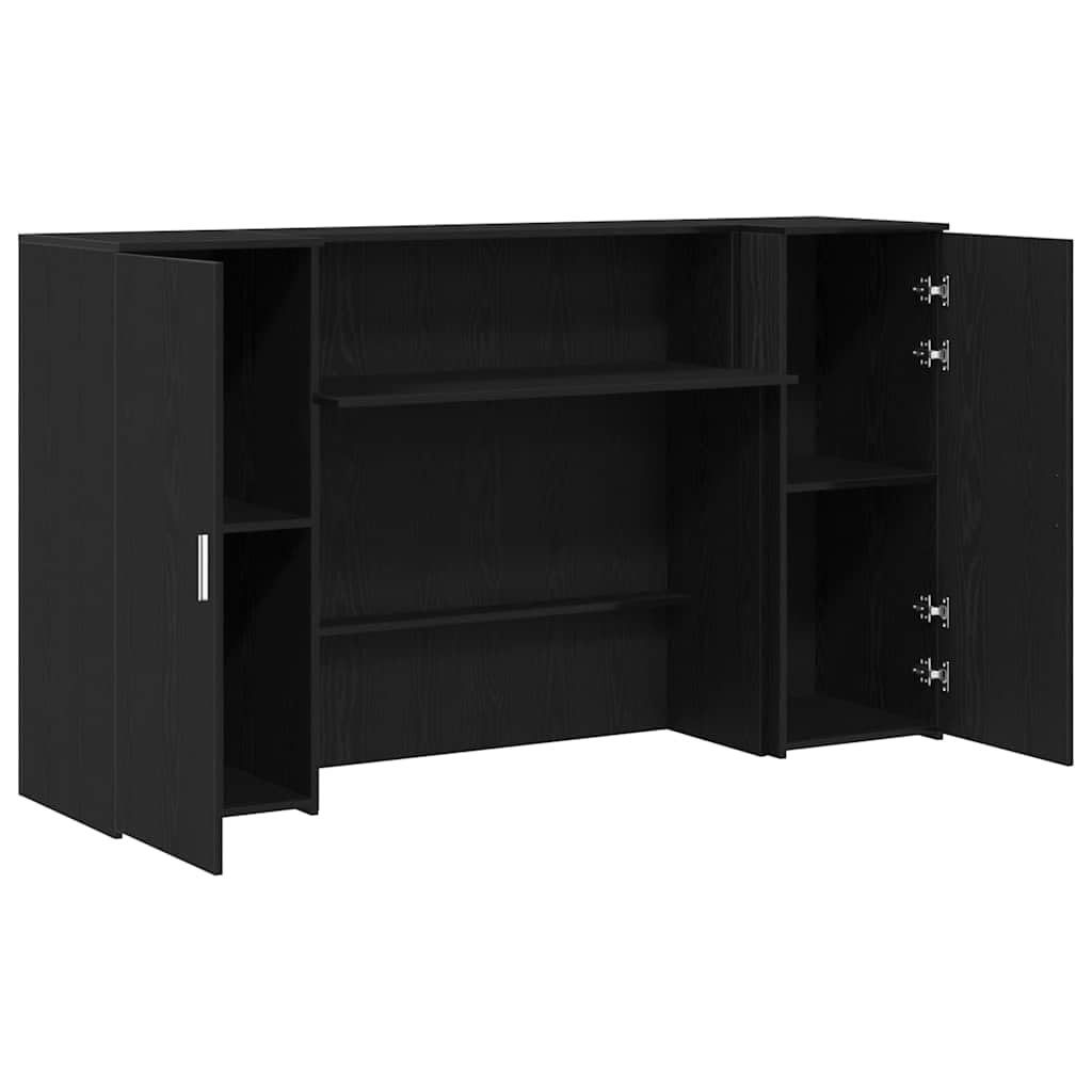 Cassette di ricevimento in legno di rovere nero, 180 x 50 x 103,5 cm, con spazio di archiviazione e armadietto, mobili da ufficio per reception, versatile, stabile e funzionale