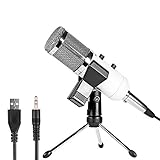 Neewer® - NW-300E - Micrófono de condensador profesional USB con clip de mariposa, trípode de mesa, XLR hembra a USB y conector de 3,5 mm - Cable divisor y esfera contra el viento, cabezal de espuma