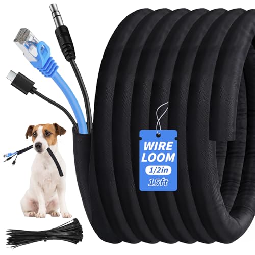 15ft - 1/2in Split Braided Sleeve Cable Management, Self-Wrapping
