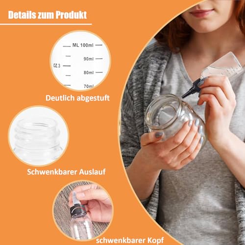 Quetschflasche, 5 Stück 100ml Transparent Squeeze Flasche mit Skala, Applikator Flasche Haare , Abgestufte Quetsch Dosierflaschen, Für Öle, Lotion, Gele(Schwarzer)