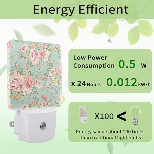 Image of Shabby Chic Rose Night Light, Night Light Plug into Wall with Dusk to Dawn Sensor, LED Lamp Energy Saving Lights for Men Women Boys Girls,Lamp for Bedroom Bathroom Hallway