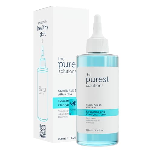 The Purest Solutions Peeling & Klärendes Gesichtswasser (5% Glykolsäure, AHA + BHA), für alle Hauttypen, reguliert die Talgproduktion, verfeinert das Hautbild, Vegan | Grausamkeitsfrei (200 ml)