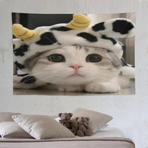 Tapisserie chat mignon décoration murale salon grand format 150x230