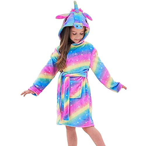 Z-YQL Albornoz de baño para niñas y niñas, novedoso camisón con capucha de forro polar cómodo bata suave colorido, Arco iris Dash, 6-7 Years Cover