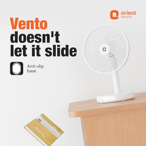 Image of Orient Electric Vento Rechargeable Table Fan | 2000 RPM High Speed Airflow | USB Type-C Charging | 3 Speed Control | 60 Tilt Adjustable | Portable Desk Fan with LED Light for Home, Office & Study