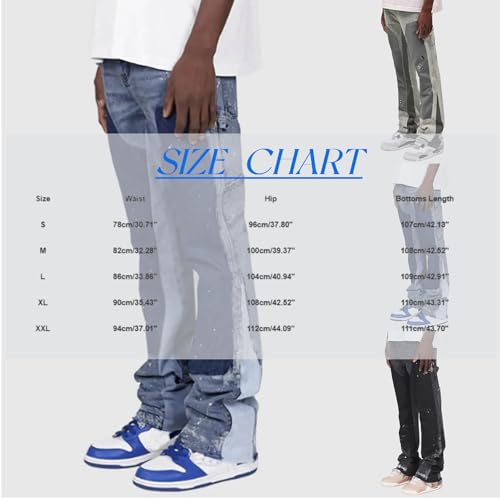 Mens Stacked Flared Jeans Y2k Distressed Streetwear Loose Fit Denim Pants Hip Hop Patch Jean3