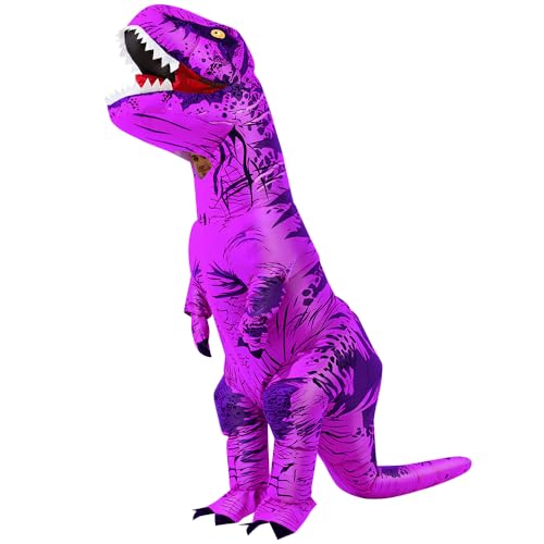 miwhse Halloween Inflatable Dinosaur Costume Adult Fancy Dinosaur Suit Blow up Trex Costume Full Body Dino Costume For Halloween Cosplay Party(purple)