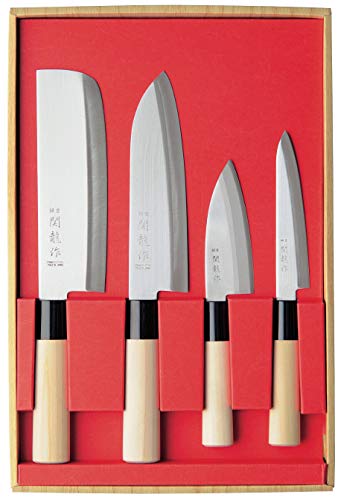 SekiRyu SR1001 - Juego de cuchillos japoneses (SekiRyu Nakiri, Santoku, Deba, cuchillo universal y piedra china)